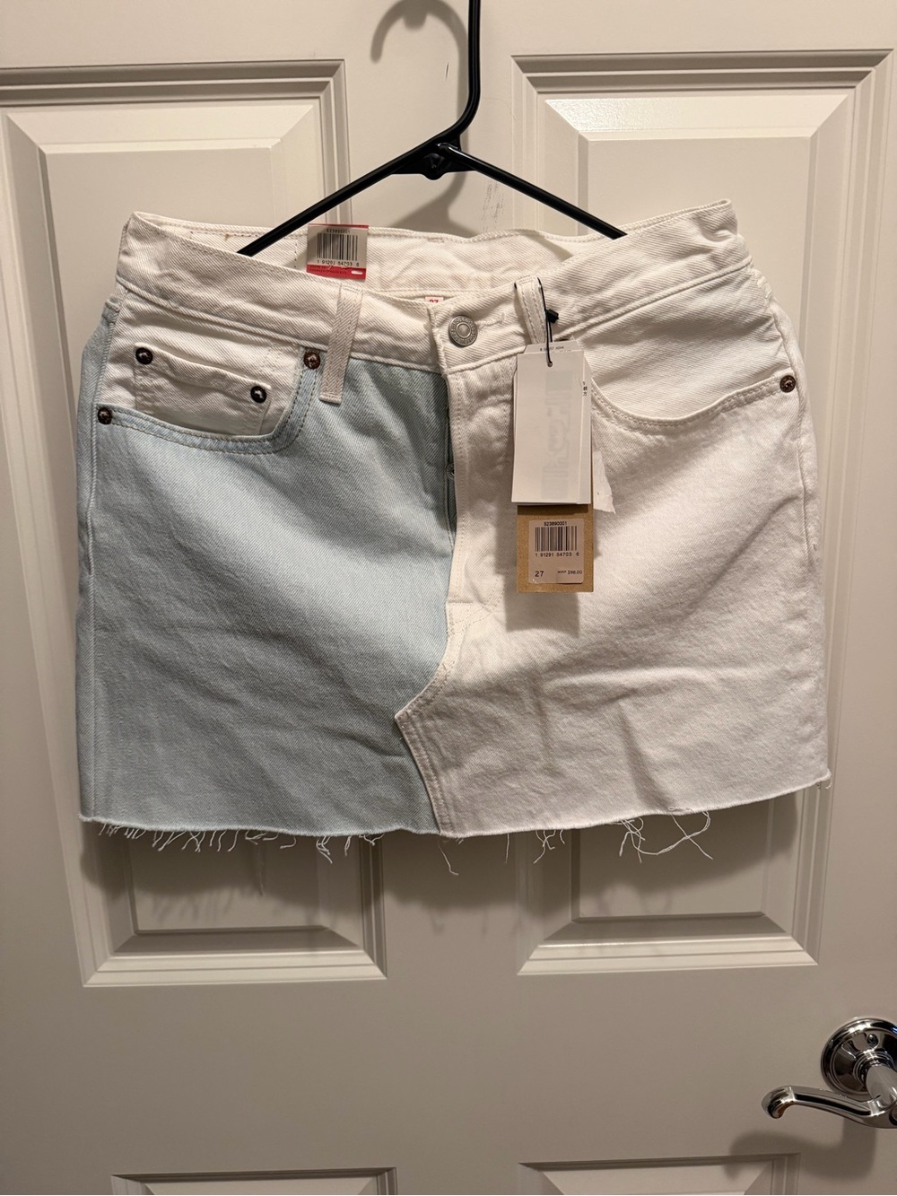 Levi's Two-Tone White and Light Blue Denim Mini Skirt